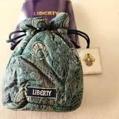 [LIBERTY ]グリーン色の植物柄ポーチ 約12cm x 14cm