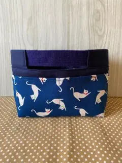 ハンドメイド　バックインバック（S）猫いっぱい紺色