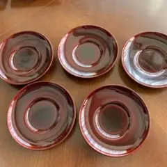 木製の漆塗り茶托美品