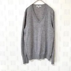 ユニクロUNIQLO Ｖネックニットプルオーバー　グレー　薄手　毛100% 美品