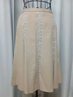 VALENTINO ベージュ レース切り替え フレアスカートのサムネイル