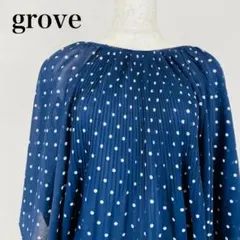 grove 長袖ブラウス シャツ ネイビー ドット柄 0408B