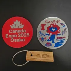 大阪関西万博カナダパビリオン非売品木製キーホルダー&ミャクミャクステッカーセット