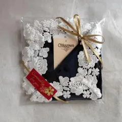 近沢レース店 タオルハンカチ オールドローズ ネイビー ラッピング済