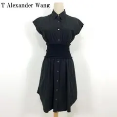 LA4014 アレキサンダーワン 半袖 シャツワンピース ブラック０