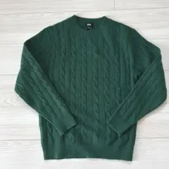 ユニクロ　スフレヤーンケーブルクルーネックセーター　サイズS 緑グリーン