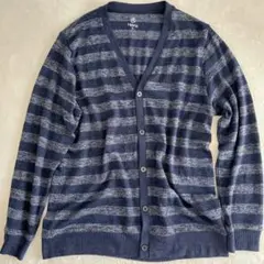 【大きいサイズ XL】ネイビー◇ニットカーディガン ボーダー バイカラー