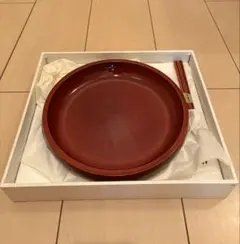 ［未使用品］飛騨高山伝統工芸 春慶塗　漆器 盆 丸盆 箸付きのサムネイル