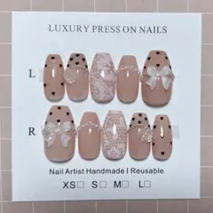 ネイルチップ 現品 フレンチガーリー 韓国 量産型 リボン レース ちゅるん