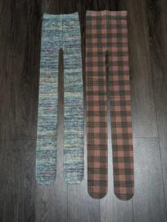 プリントタイツ　ミックス＆チェック　２足