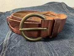 本革 レザーベルト 真鍮バックル ブラウン ヴィンテージ 古着 アメカジ