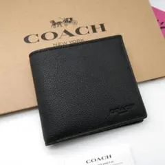 新作　新品　COACH　折り財布　メンズ　人気の小銭入れ付き　ブラック