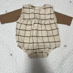 petit main チェック柄ロンパース 70