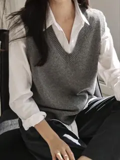 秋服 DAZY Vネック ニットベスト グレー