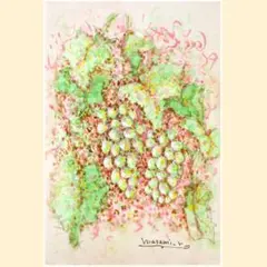「マスカット」水彩画イラスト 原画 はがきサイズ 額なし