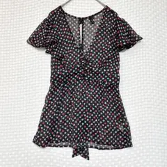 トップショップ 総柄 半袖シフォンブラウス 10 M 黒 TOPSHOPのサムネイル