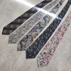 美品ヴィンテージネクタイ 5本セット 総柄 花柄 レトロ 昭和 まとめ売り