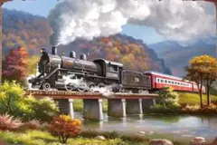新品 蒸気機関車20号 ブリキ看板 レトロ 鉄道 風景 ビンテージ アメリカン
