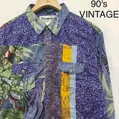 90's ビンテージ 総柄 シャツ 長袖 クレイジーパターン アメリカ 古着