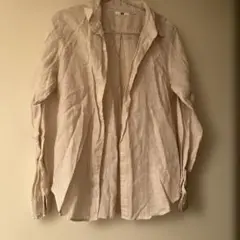UNIQLOベージュ ストライプ コットンシャツ M