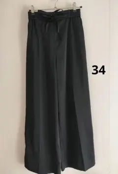 yori ワイドサテンパンツ 34 ゴム リボン付き