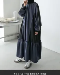 ハーフジップライン配色トラックジャージワンピース Free