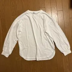 ホワイト 長袖ラウンドネックシャツ