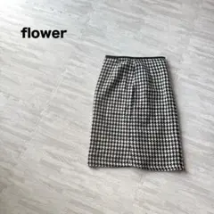 0 flower フラワー タイトスカート 千鳥格子柄 白黒 秋冬 レトロのサムネイル