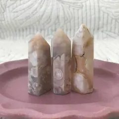 桜瑪瑙 フラワーアゲート ポイント３本セット タワー 六角柱 天然石