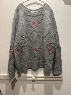 ハート刺繍 グレー ニット セーター