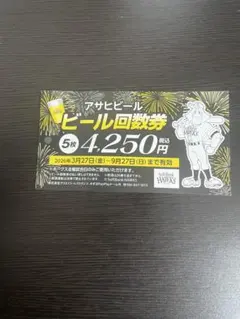 みずほPayPayドーム アサヒビール回数券×2枚2026