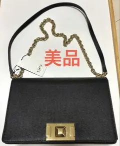 Furla フルラ ブラックレザーショルダーバッグ