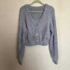 カーディガン×キャミソールシャギーニットアンサンブル[pm356] ブルー