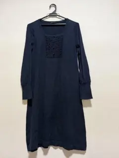 LURA ASHLY ネイビー胸元刺繍ワンピース