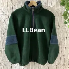 LLBean フリース プルオーバー グリーン × ブルー ハーフジップ　M