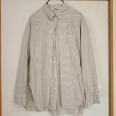 ユニクロ UNIQLO ストライプ 長袖シャツ ベージュ/ホワイト L 綿