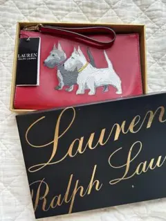 LAUREN RALPH LAUREN 犬 刺繍 ポーチ レッドのサムネイル