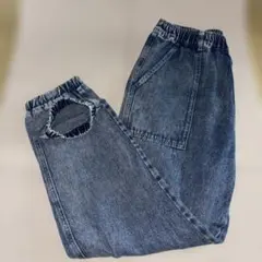 ダークデニム ウエストゴムパンツ ｜Lサイズ
