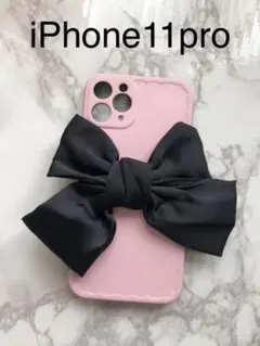 iPhone11proかわいいブラックリボンピンクアイフォンケース新品