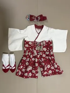 mocmof 70サイズ袴ロンパース&和風リボンヘアバンドセット