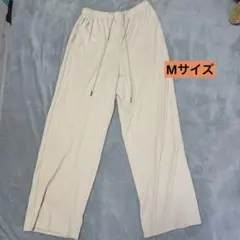 ベージュ ストレッチ ワイドパンツ
