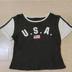 USAロゴ 半袖Tシャツ リンガーT