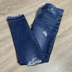 ダークブルー スキニーデニム ダメージ加工