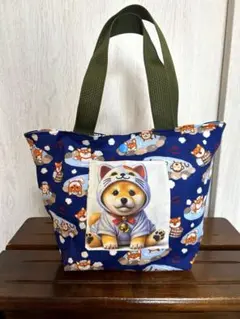 トートバッグ　ランチバック　招き芝犬温泉B