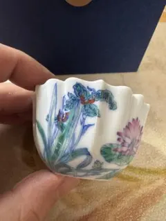 茶道具 色絵 杜若絵 茶盌 錦光山香峰 共箱 京焼 かきつばた 燕子花