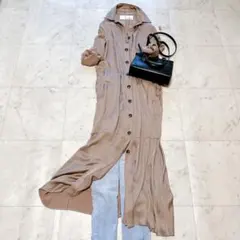 美品 ウィムガゼット ウールシャツワンピース 秋カラー ウエストリボン ロング セール】ウールシャツワンピース（シャツワンピース）｜Whim