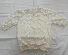COLZA レースブラウス フリル襟・五分袖・裏地付き オフホワイト Lサイズ
