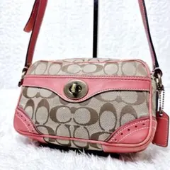 COACH コーチ ピンク シグネチャー ショルダーバッグ ハーフムーン 
