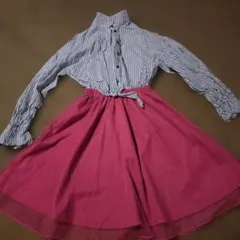 THESHOPTK 140 ストライプ柄シャツドッキングワンピースのサムネイル