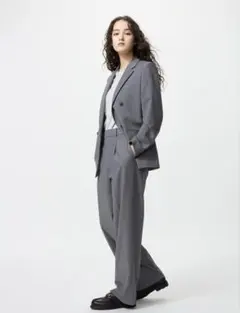 ユニクロ グレー タックワイドパンツ Lサイズ